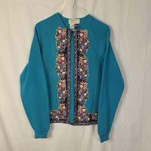 Vintage Floral Patterned Teal Sweater